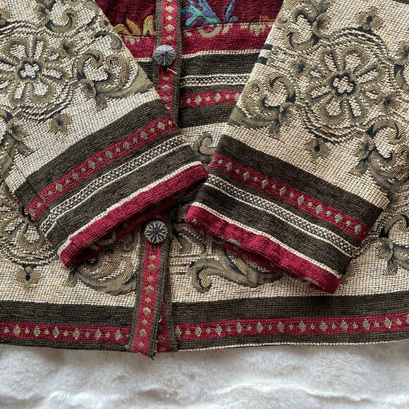 š„Vintage Sag Harbor Boho Floral Tapestry Blazer Jacket Front Button Pockets 12 - Picture 7 of 14